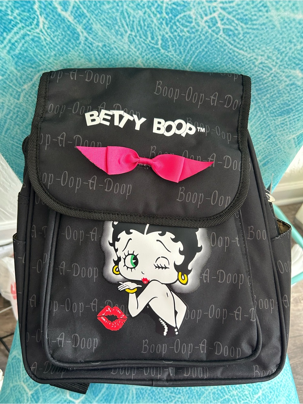 Betty Boop Black Backpack with Hot Pink Bow and Red Lip 13x15